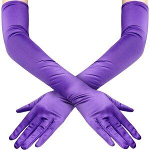 Women's Satin Dark Purple Long Gloves Costumes Elbow Length Evening Party Prom